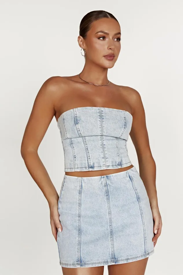 Women Jordana Denim Tube Top 8211 Light Blue Lightblue Meshki Denim
