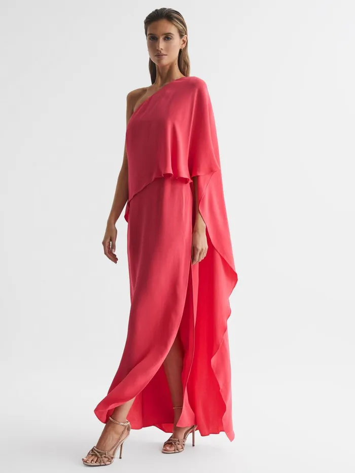 Women Jordyn OffShoulder Cape Maxi Dress Coral Reiss Dresses