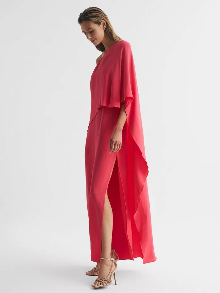Women Jordyn OffShoulder Cape Maxi Dress Coral Reiss Dresses