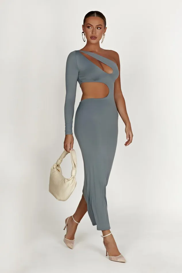 Women Joyce Recycled Nylon Cut Out Maxi Dress 8211 Light Charcoal Light Charcoal Meshki Basic Dresses