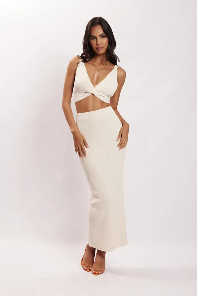 Women Kaesha Split Maxi Knitted Skirt 8211 Bone Bone Meshki Skirts