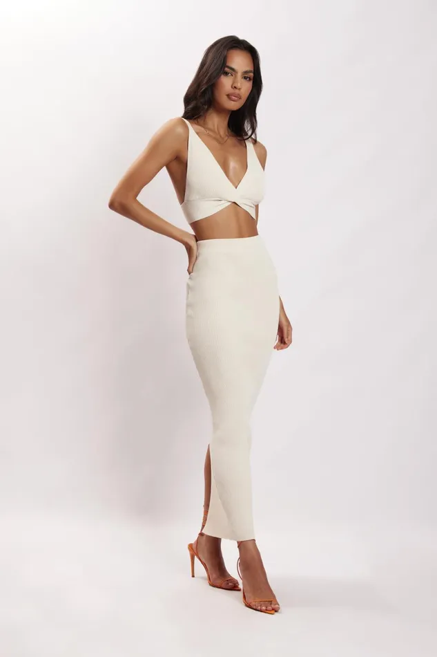 Women Kaesha Split Maxi Knitted Skirt 8211 Bone Bone Meshki Skirts