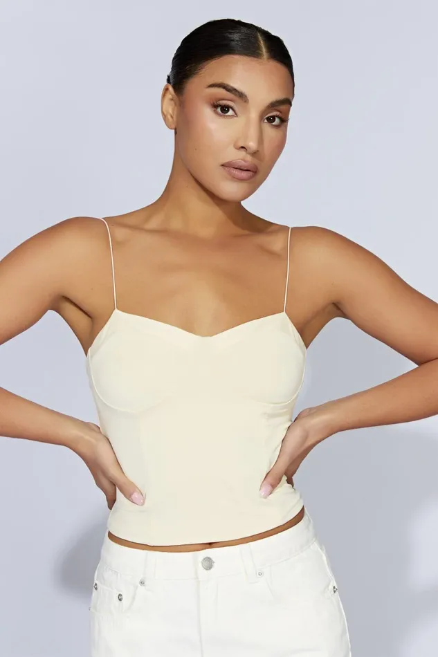 Women Kaitlyn Sweetheart Thin Strap Top 8211 Cream Cream Meshki Sleeveless Tops