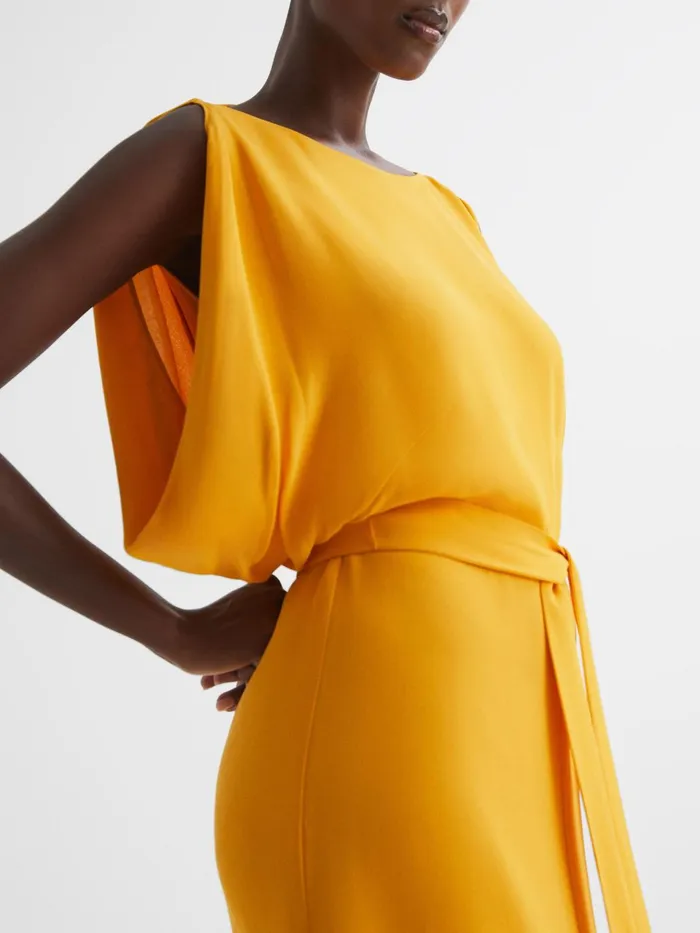 Women Kalea Split Sleeve Midi Dress Yellow Reiss Dresses