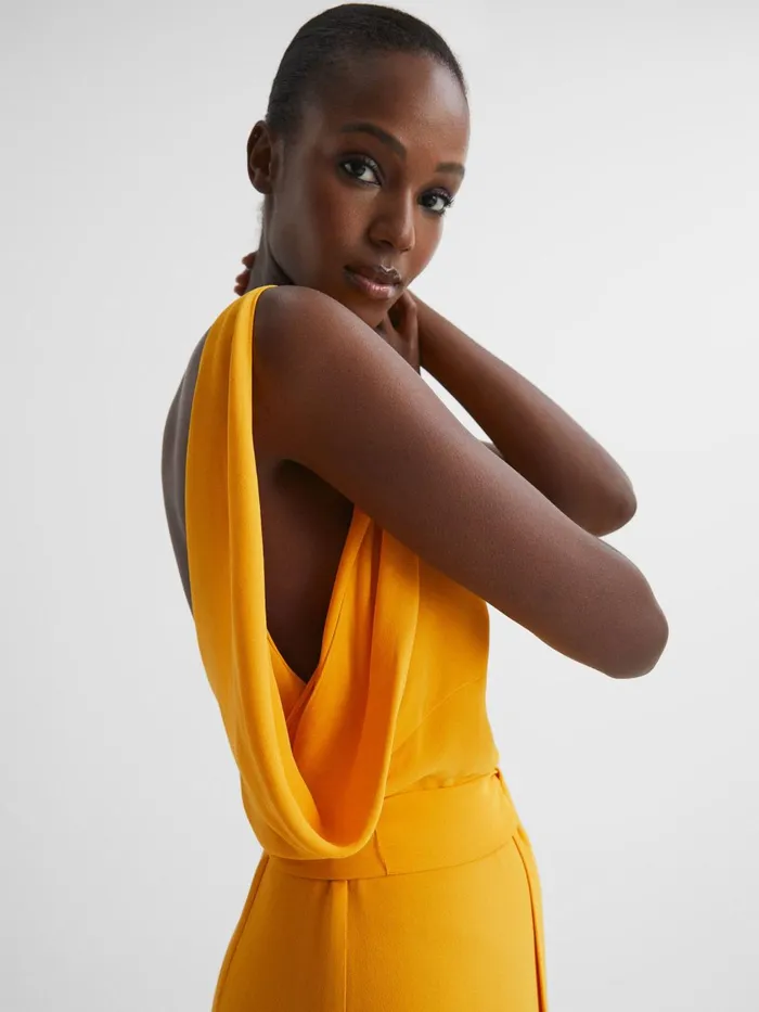 Women Kalea Split Sleeve Midi Dress Yellow Reiss Dresses