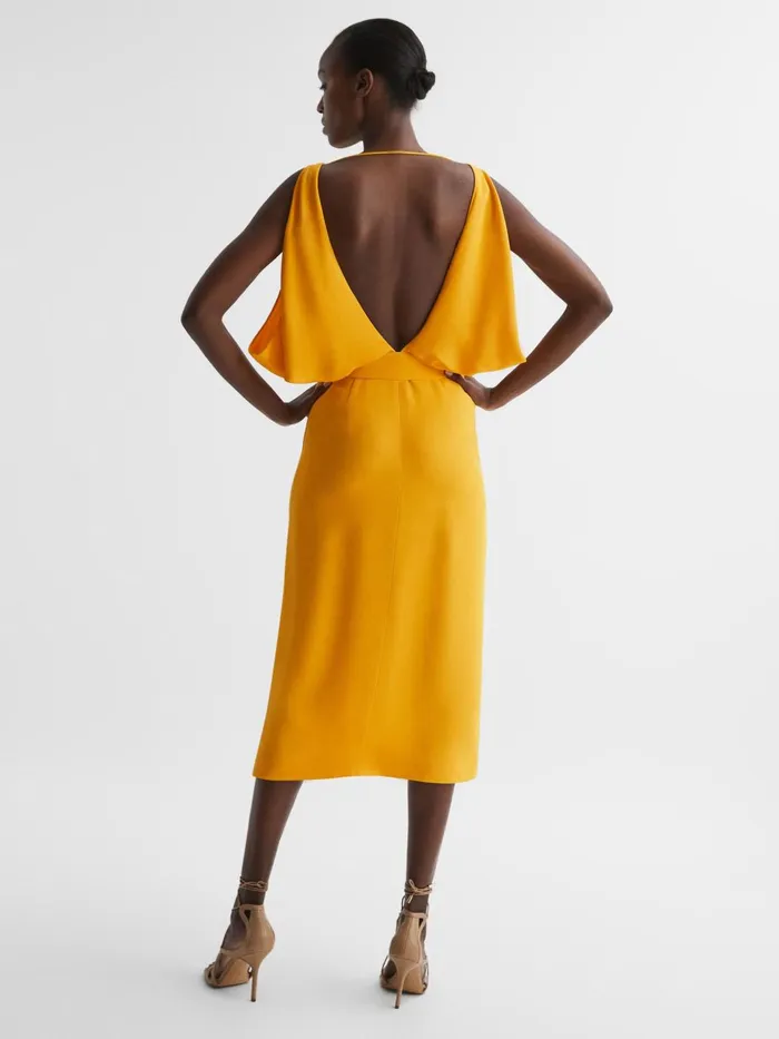 Women Kalea Split Sleeve Midi Dress Yellow Reiss Dresses