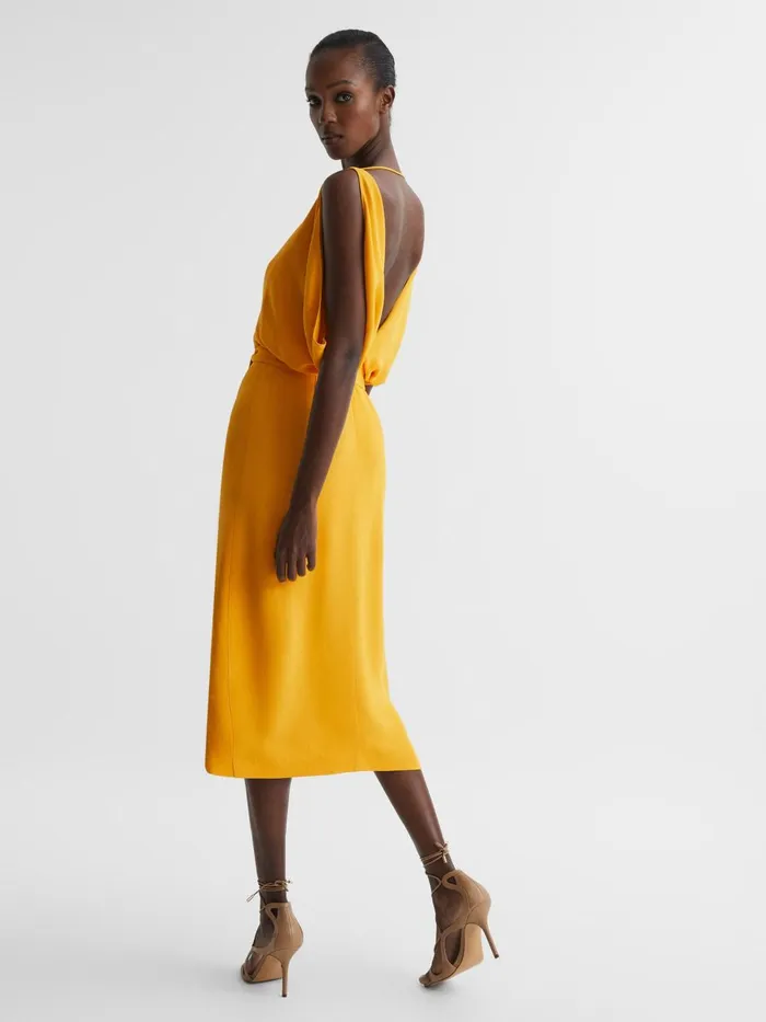 Women Kalea Split Sleeve Midi Dress Yellow Reiss Dresses