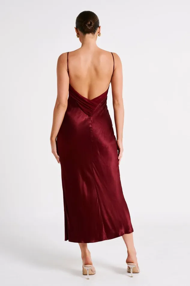 Women Kiko Satin Chiffon Midi Dress 8211 Berry Berry Meshki Midi Dresses