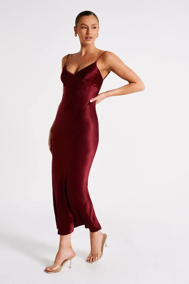Women Kiko Satin Chiffon Midi Dress 8211 Berry Berry Meshki Midi Dresses