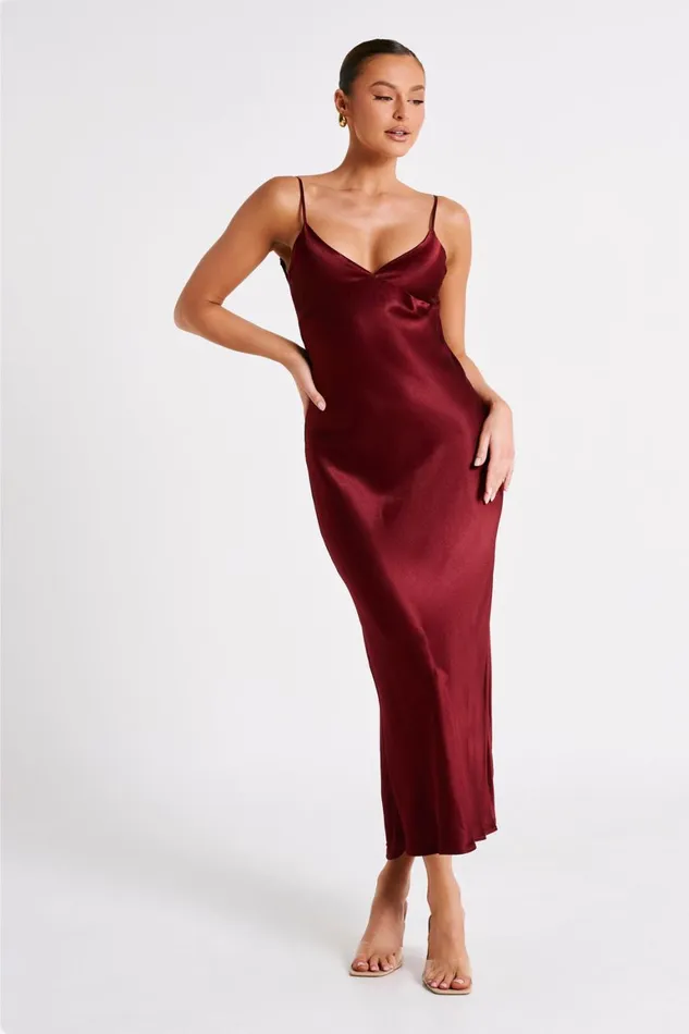 Women Kiko Satin Chiffon Midi Dress 8211 Berry Berry Meshki Midi Dresses