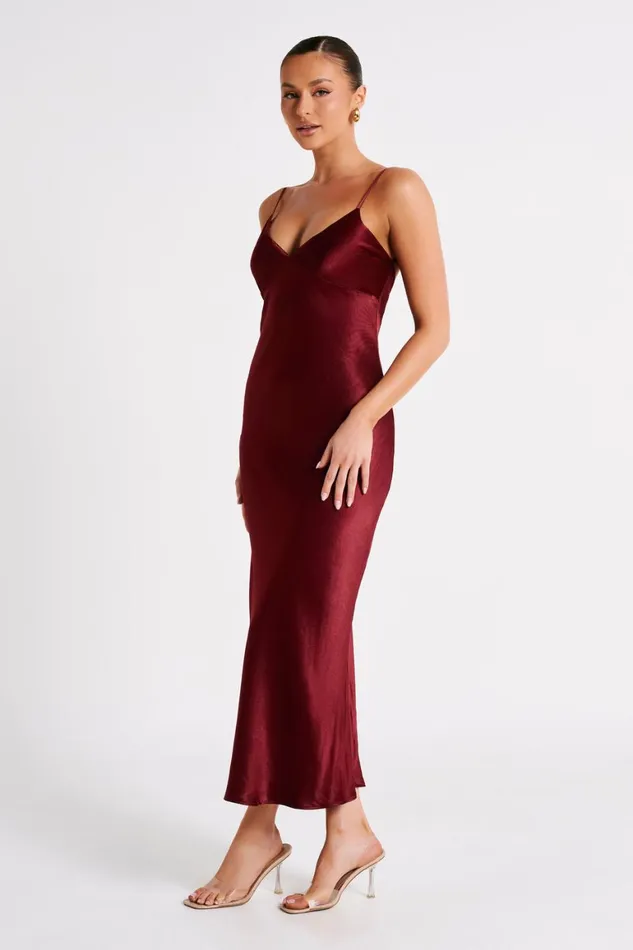 Women Kiko Satin Chiffon Midi Dress 8211 Berry Berry Meshki Midi Dresses