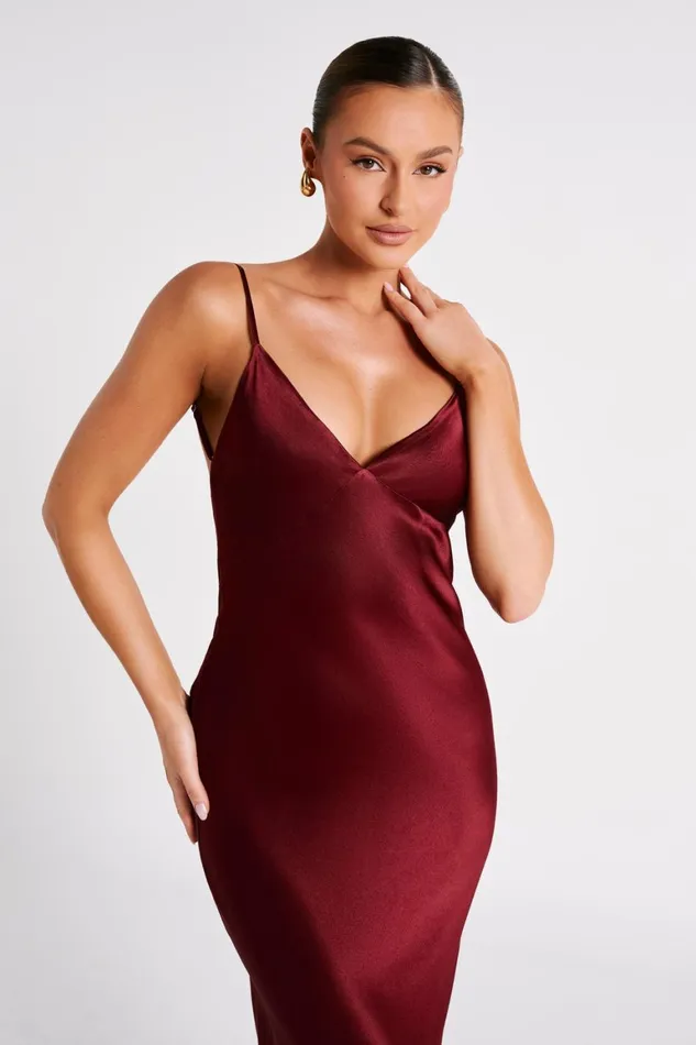 Women Kiko Satin Chiffon Midi Dress 8211 Berry Berry Meshki Midi Dresses