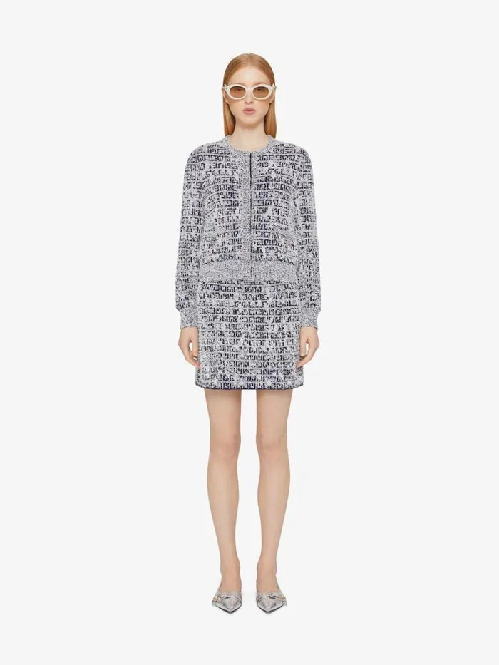 Women Knitwear Givenchy Cardigan In 4G Tweed With 4G Liquid Detail Navy