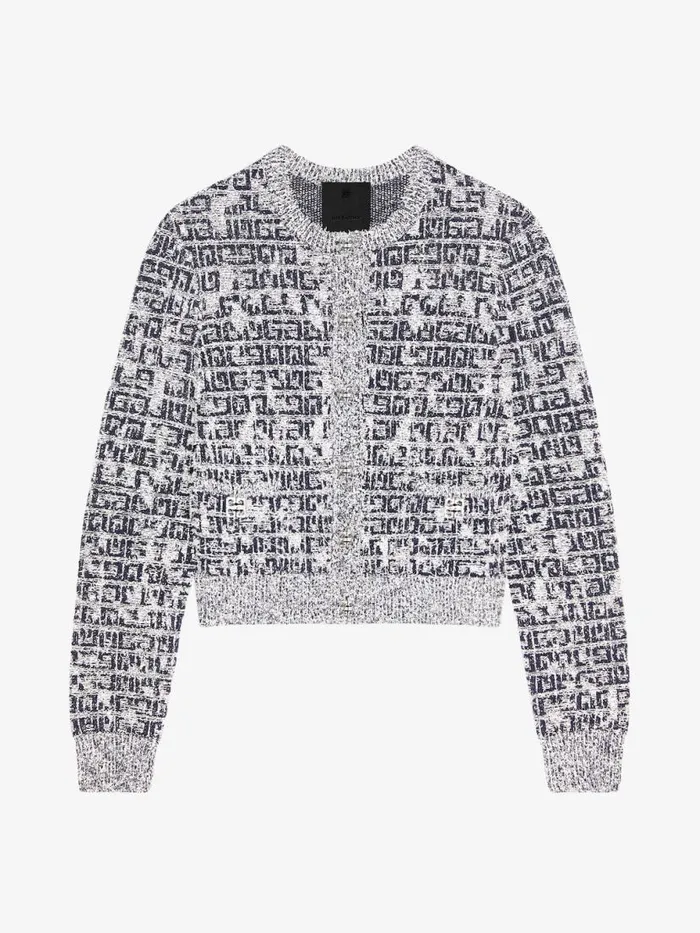 Women Knitwear Givenchy Cardigan In 4G Tweed With 4G Liquid Detail Navy