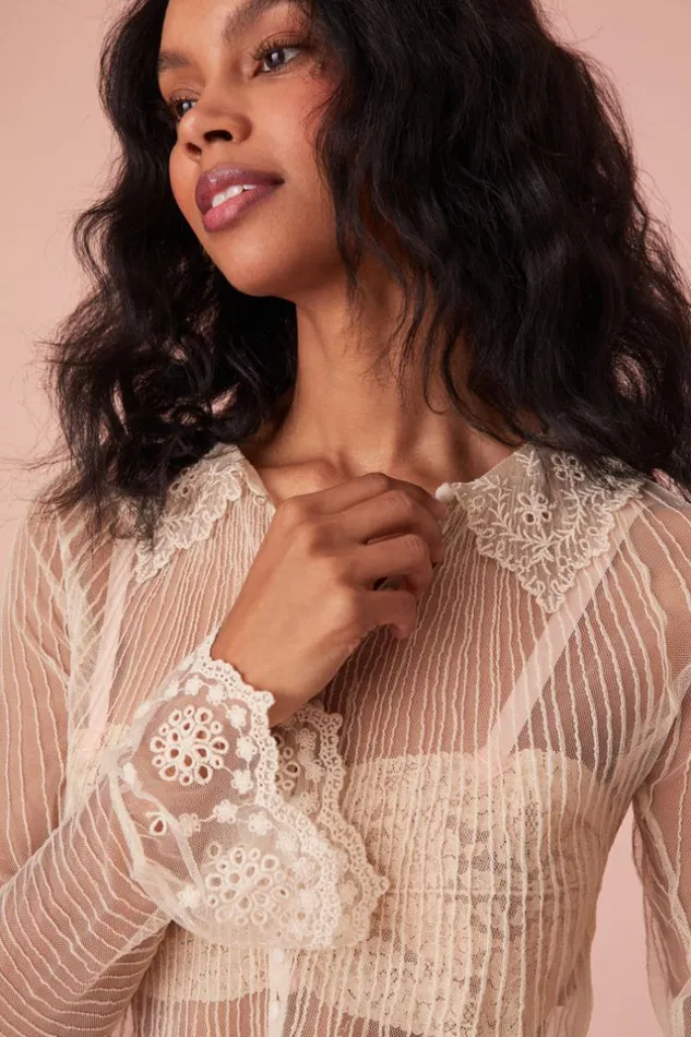 Women Koto Long Sleeve Sheer Blouse Cream LoveShackFancy Tops