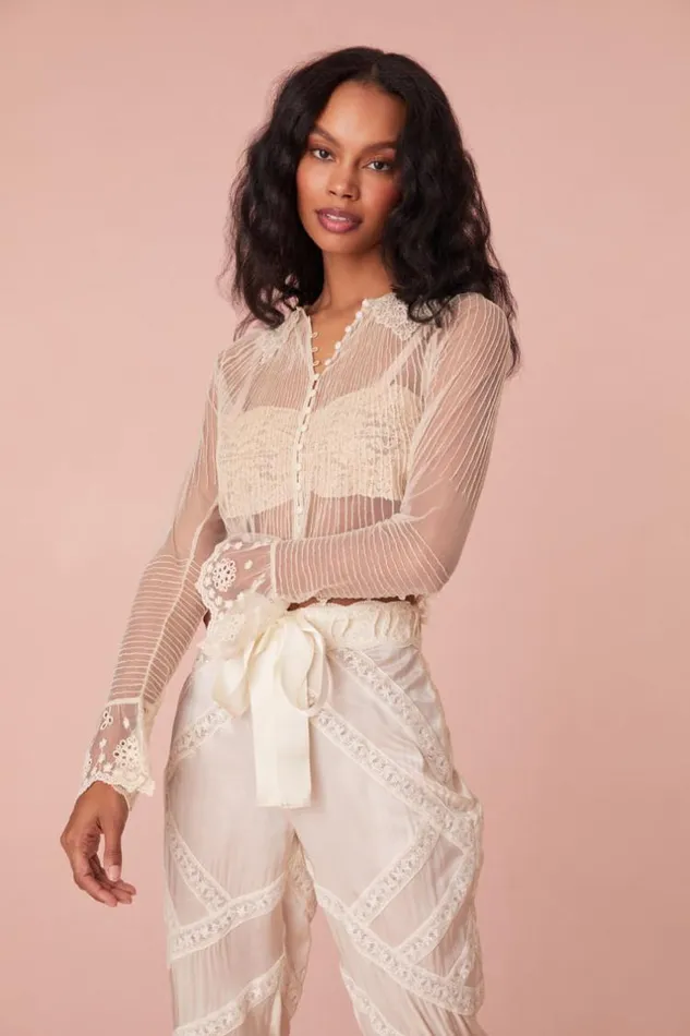 Women Koto Long Sleeve Sheer Blouse Cream LoveShackFancy Tops Women Koto Long Sleeve Sheer Blouse Cream LoveShackFancy Tops