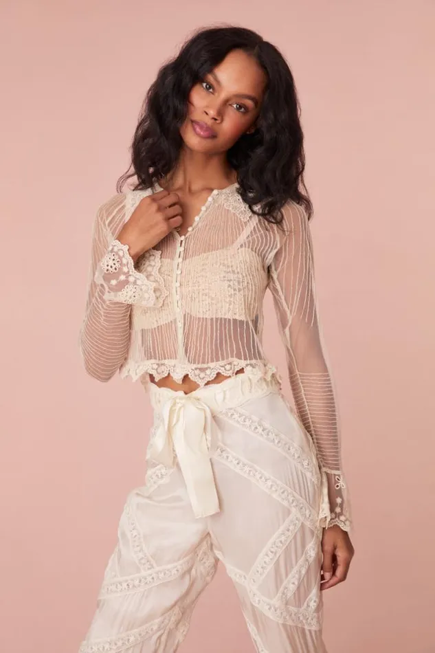 Women Koto Long Sleeve Sheer Blouse Cream LoveShackFancy Tops Women Koto Long Sleeve Sheer Blouse Cream LoveShackFancy Tops