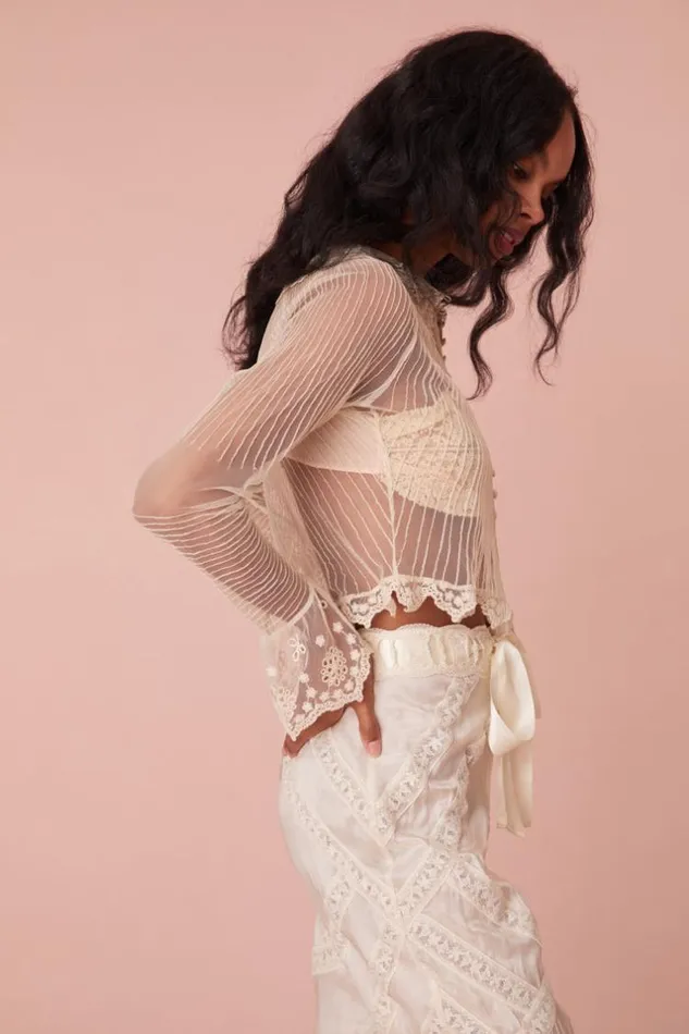 Women Koto Long Sleeve Sheer Blouse Cream LoveShackFancy Tops Women Koto Long Sleeve Sheer Blouse Cream LoveShackFancy Tops