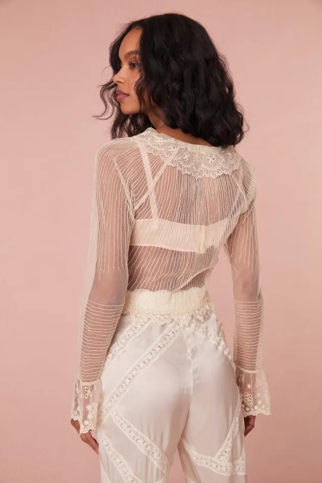 Women Koto Long Sleeve Sheer Blouse Cream LoveShackFancy Tops Women Koto Long Sleeve Sheer Blouse Cream LoveShackFancy Tops
