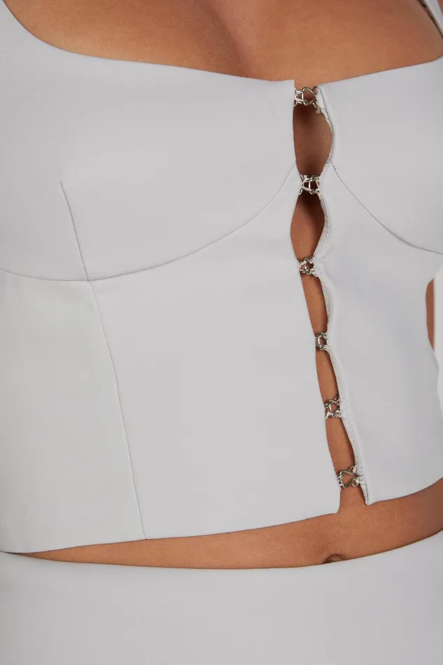 Women Lainey Hook And Eye Top 8211 Grey Grey Meshki Crop Tops