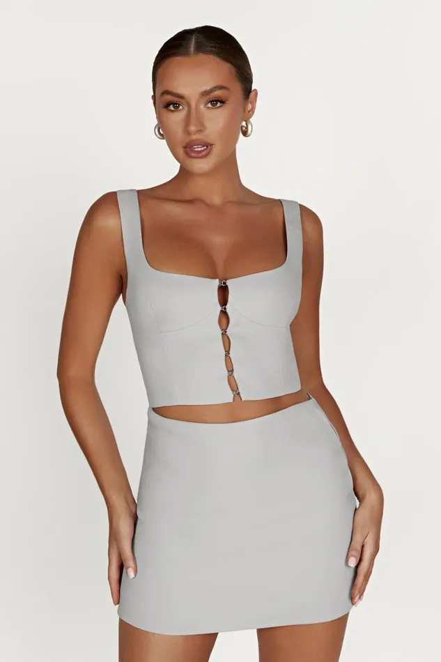 Women Lainey Hook And Eye Top 8211 Grey Grey Meshki Crop Tops