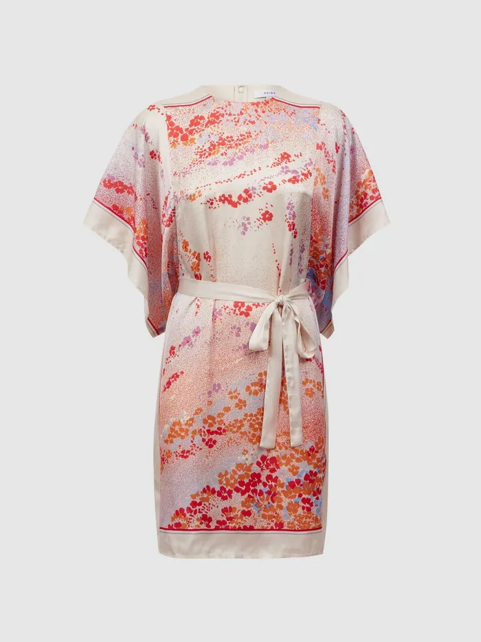 Women Leea Printed Belted Mini Dress Multi Reiss Dresses