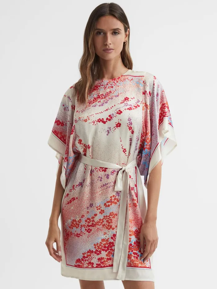 Women Leea Printed Belted Mini Dress Multi Reiss Dresses