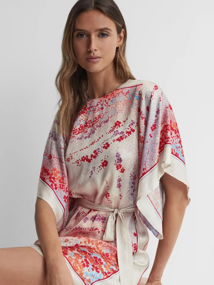 Women Leea Printed Belted Mini Dress Multi Reiss Dresses