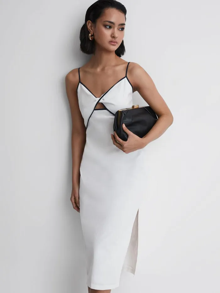 Women Leona Strappy CottonLinen Midi Dress White Reiss Dresses