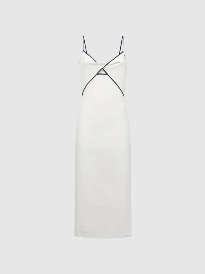 Women Leona Strappy CottonLinen Midi Dress White Reiss Dresses