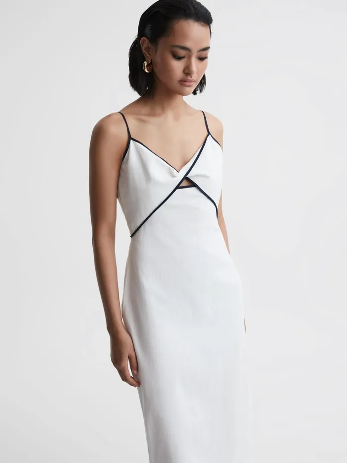Women Leona Strappy CottonLinen Midi Dress White Reiss Dresses