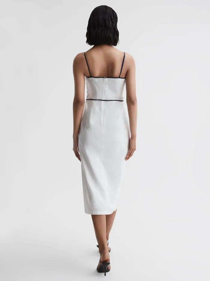 Women Leona Strappy CottonLinen Midi Dress White Reiss Dresses