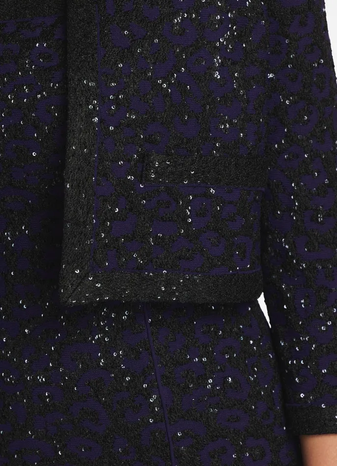 Women Leopard Sequin Knit Short Jacket Purple St John Light Jackets