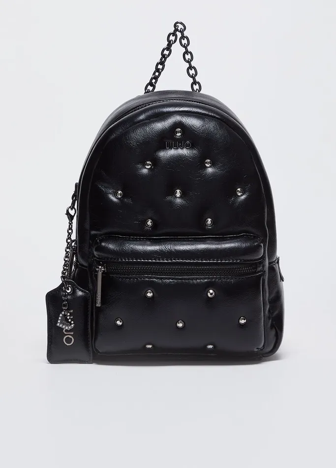 Women Liujo Backpacks Glossy Backpack With Rhinestones Black