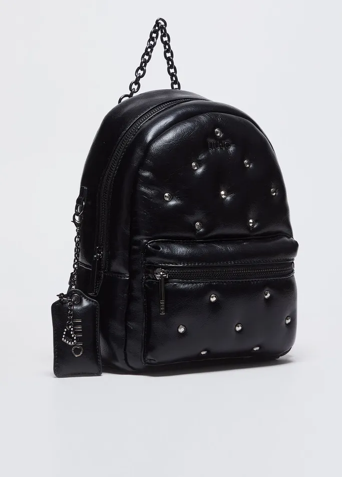 Women Liujo Backpacks Glossy Backpack With Rhinestones Black