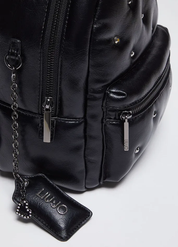 Women Liujo Backpacks Glossy Backpack With Rhinestones Black