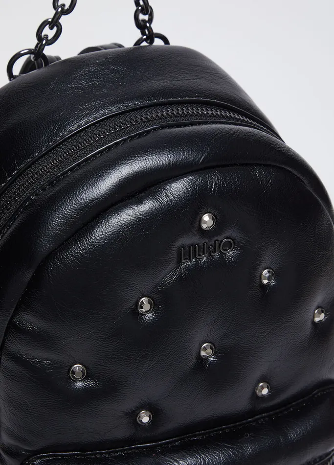 Women Liujo Backpacks Glossy Backpack With Rhinestones Black