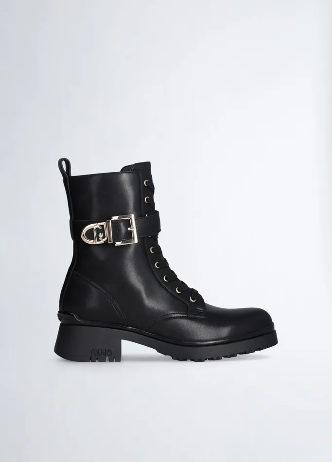 Women Liujo Boots and Ankle Boots Genuine Leather Combat Boots Black