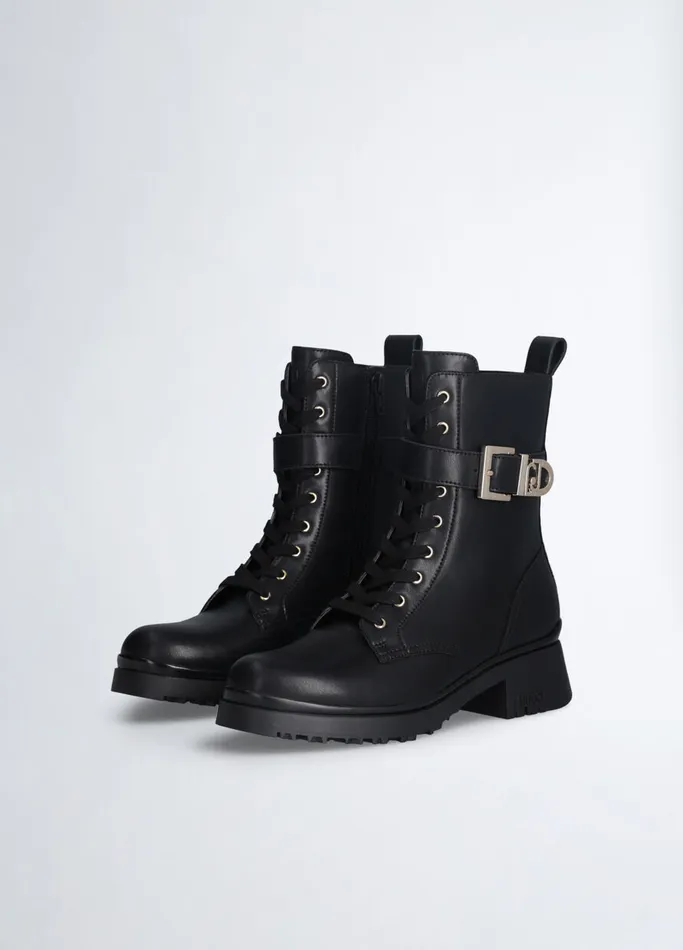 Women Liujo Boots and Ankle Boots Genuine Leather Combat Boots Black