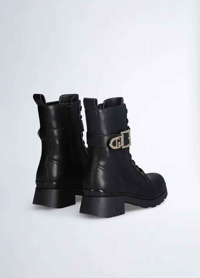 Women Liujo Boots and Ankle Boots Genuine Leather Combat Boots Black