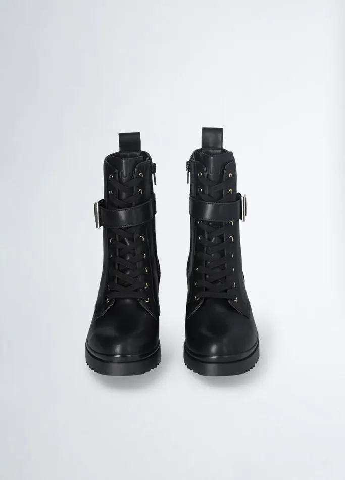 Women Liujo Boots and Ankle Boots Genuine Leather Combat Boots Black