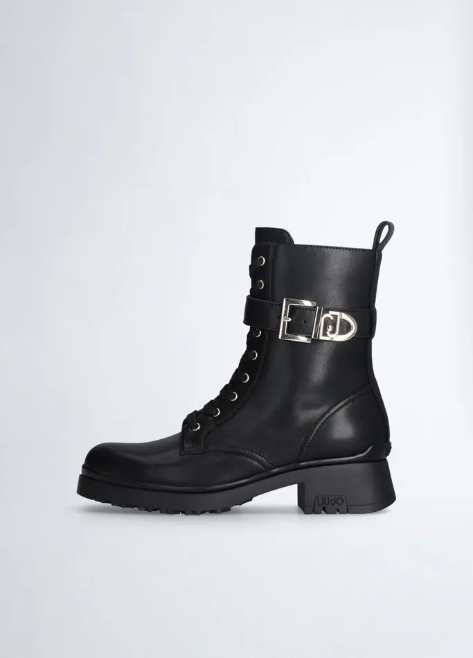 Women Liujo Boots and Ankle Boots Genuine Leather Combat Boots Black