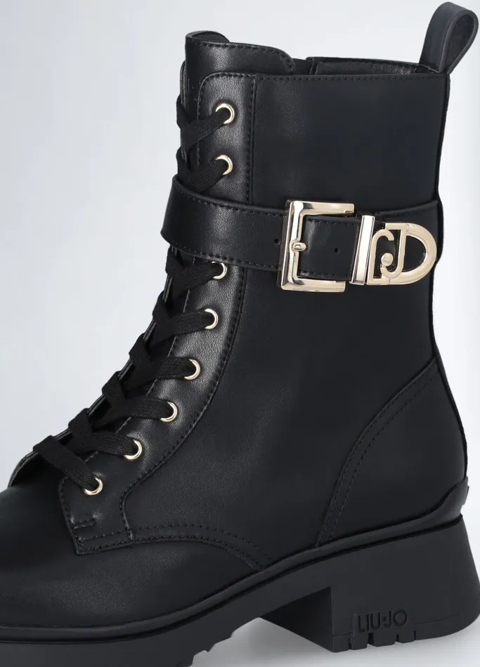 Women Liujo Boots and Ankle Boots Genuine Leather Combat Boots Black