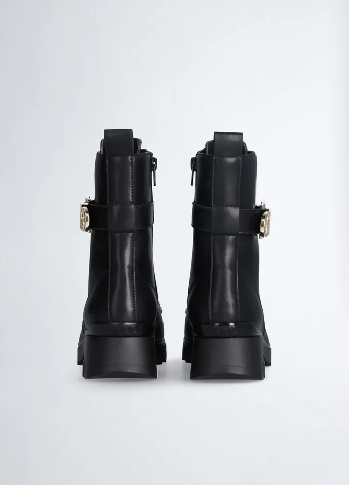 Women Liujo Boots and Ankle Boots Genuine Leather Combat Boots Black