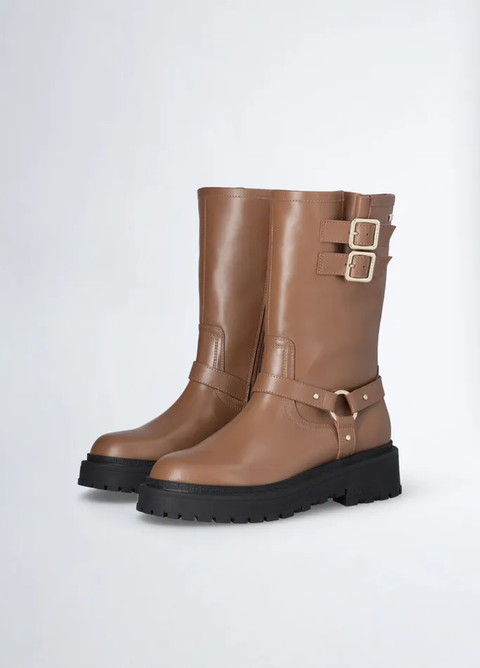 Women Liujo Boots and Ankle Boots Leather Biker Boots Biscuit