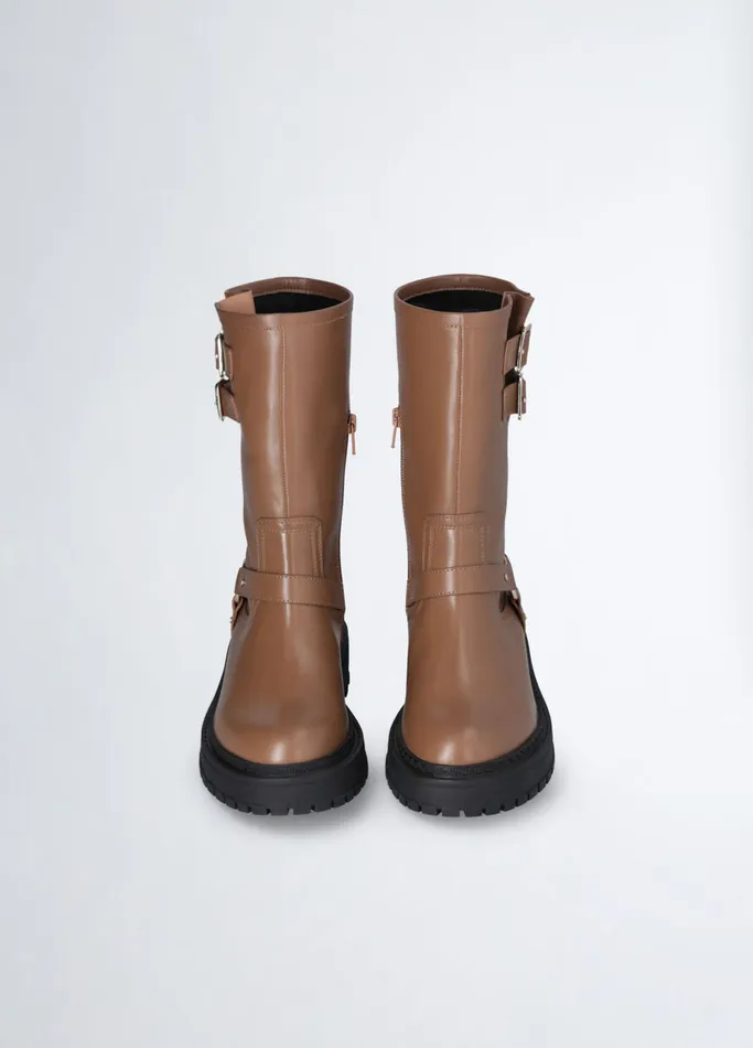 Women Liujo Boots and Ankle Boots Leather Biker Boots Biscuit