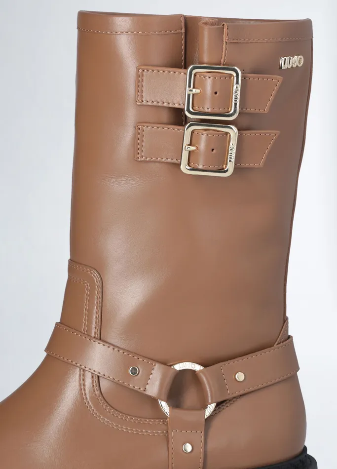 Women Liujo Boots and Ankle Boots Leather Biker Boots Biscuit