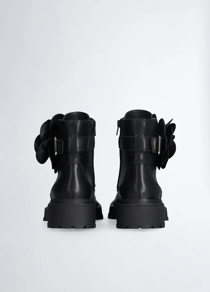 Women Liujo Boots and Ankle Boots Leather Combat Boots With Flower Detail Black Women Liujo Boots and Ankle Boots Leather Combat Boots With Flower Detail Black