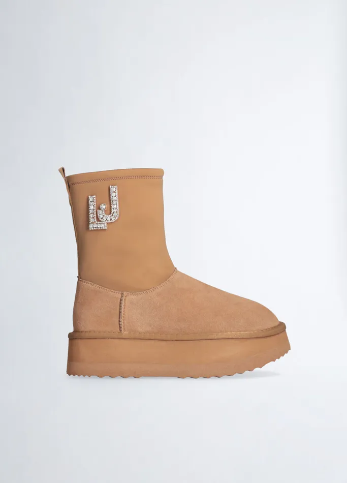 Women Liujo Boots and Ankle Boots Warm Ankle Boots With Bejewelled Logo Cognac