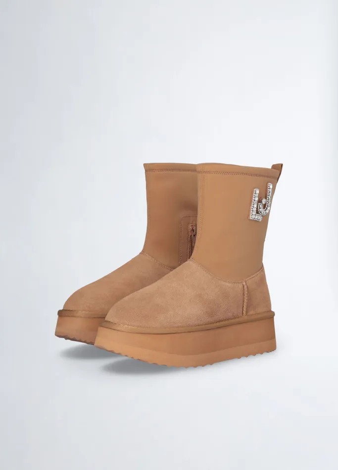 Women Liujo Boots and Ankle Boots Warm Ankle Boots With Bejewelled Logo Cognac